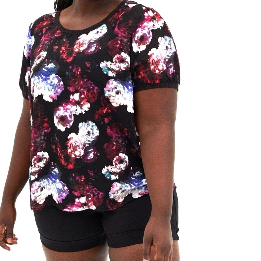 Torrid Plus Size 3X Sheer Blouse Top Black Dark Floral Swiss Dot Whimsygoth NWT